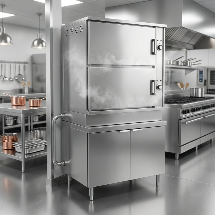 Product image #2 for Crown DCX-16 Two Compartment Direct Steam Convection Steamer with 36" Cabinet Base