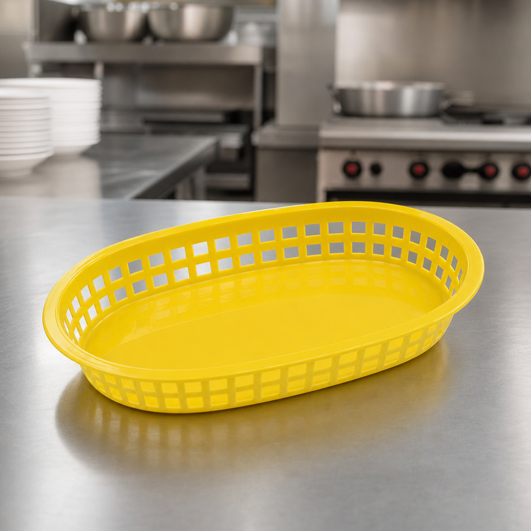 Product image #3 for Winco Yellow Poly-Plastic Flat Bottom Oval Platter Basket, 10-3/4 x 7-1/4 x 1-1/2 Inch