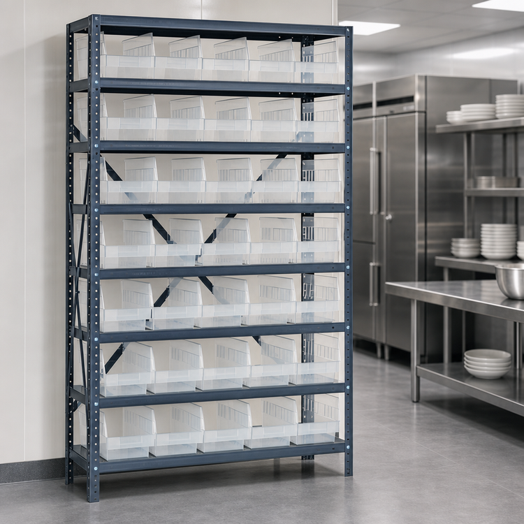Product image #3 for Quantum Heavy Duty Stationary Wire Shelving Unit with 13 Shelves and 45 Clear Bins, 36 x 18 x 75 Inches