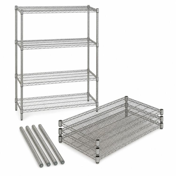 Product image #3 for Quantum 60"W x 18"D x 63"H Stationary Wire Shelving Starter Kit, 4-Shelf, 304 Stainless Steel