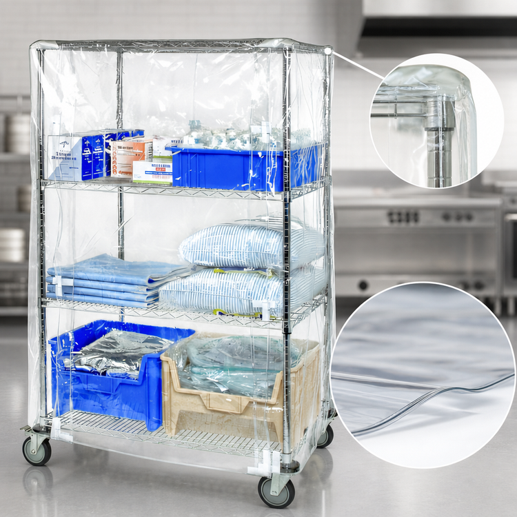 Product image #3 for Quantum 10 Gauge Clear Vinyl Wire Cart Cover with Velcro Flap for 18 x 36 x 74 Inch Carts