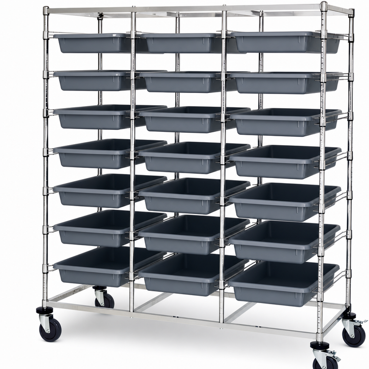 Product image #3 for Mobile Triple-Bay Bin Cart with Slides for 21 Bins, Chrome Plated Finish