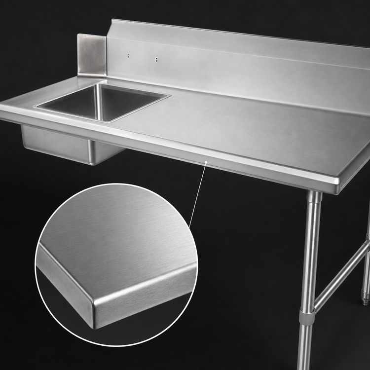 Product image #3 for Steel Works Stainless Right-to-Left Soiled Dish Table with 20 x 20 x 5 Pre-Rinse Bowl, 60 x 30 Inch, 304 Stainless Steel