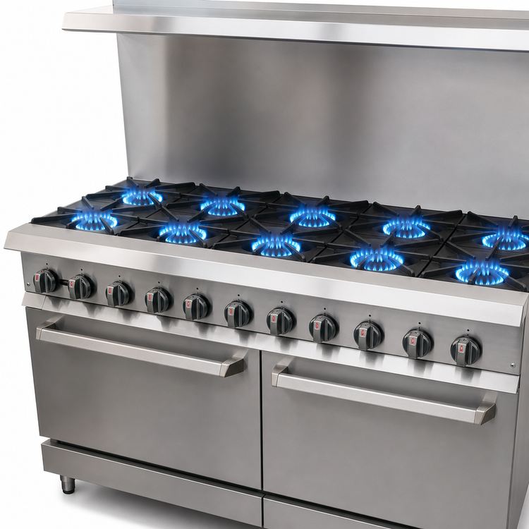 Product image #3 for IKON Cooking 60-Inch Natural Gas Commercial Range with 10 Open Burners and 2 Standard Ovens