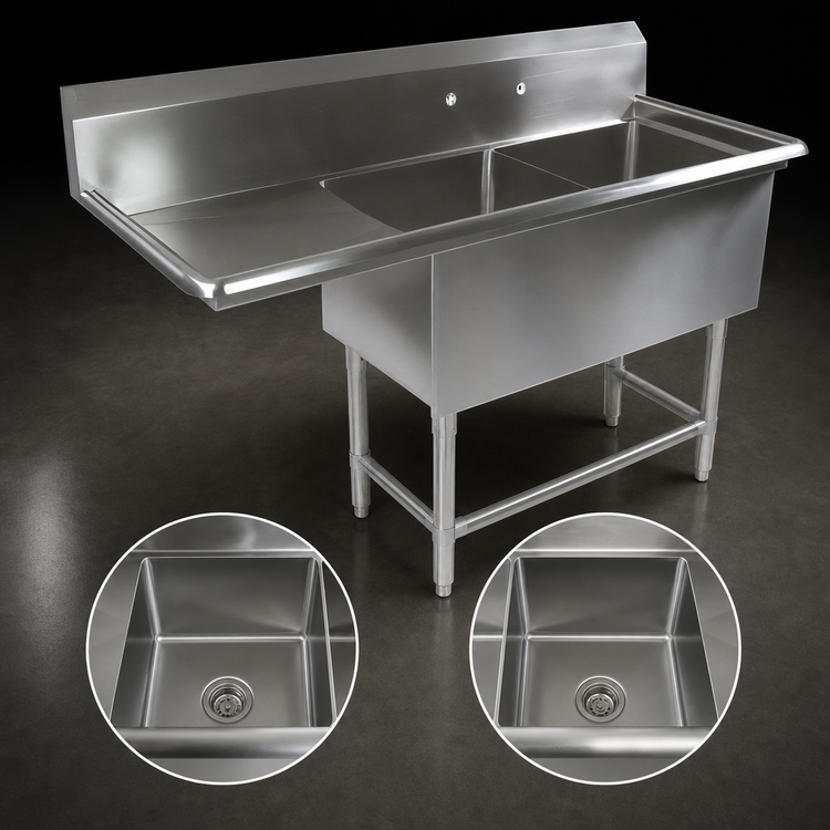 Product image #3 for John Boos Pro-Bowl 2-Compartment Sink with Left Drainboard, 16-Gauge 300 Series Stainless Steel, 60-3/16 Inch Wide