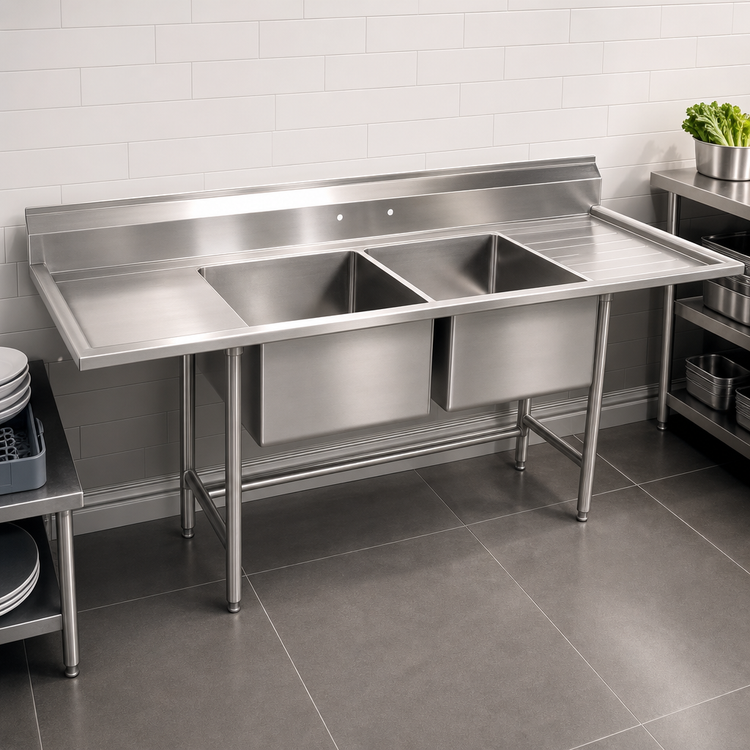 Product image #3 for Eagle Group S16 Series 2-Compartment 16-Gauge 304 Stainless Steel Sink with Right-Hand Drainboard, 67-1/2 x 27 Inches