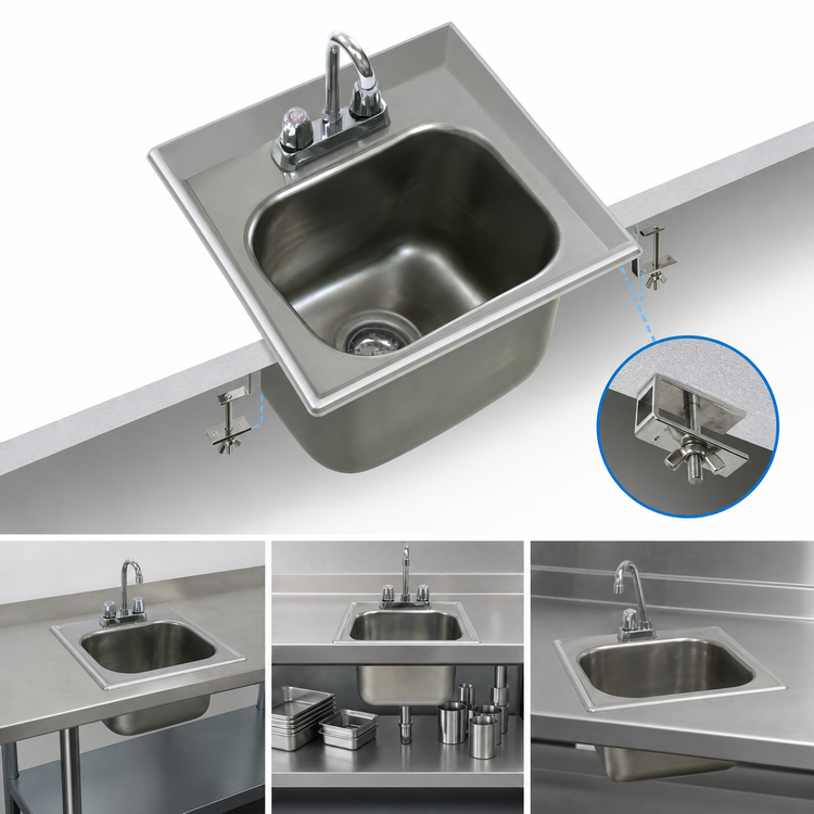 Product image #3 for Eagle Group Self-Rimming Drop-In Sink with Gooseneck Faucet, One-Compartment, 14 x 12 x 9-1/2 Inch Bowl