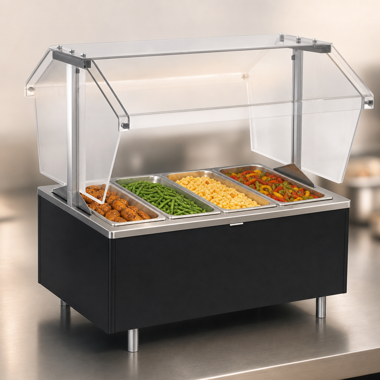 Product image #3 for Eagle Service Mate Deluxe 4-Well Countertop Buffet Hot Food Table With Sneeze Guard, 120V