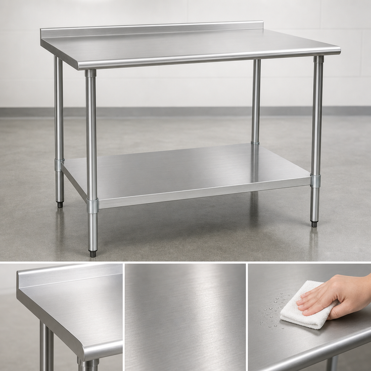 Product image #3 for BlendPort Budget Series 84-Inch x 24-Inch Stainless Steel Work Table with Rear Upturn and Adjustable Undershelf