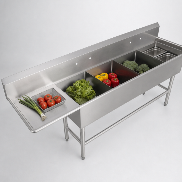 Product image #3 for John Boos Pro-Bowl 4-Compartment Sink with Left Drainboard, 16-Gauge Stainless Steel