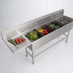 Thumbnail image #3 for John Boos Pro-Bowl 4PB1824-1D18L 4-Compartment Stainless Steel Sink with Left Drainboard, 16-Gauge, 10" Backsplash