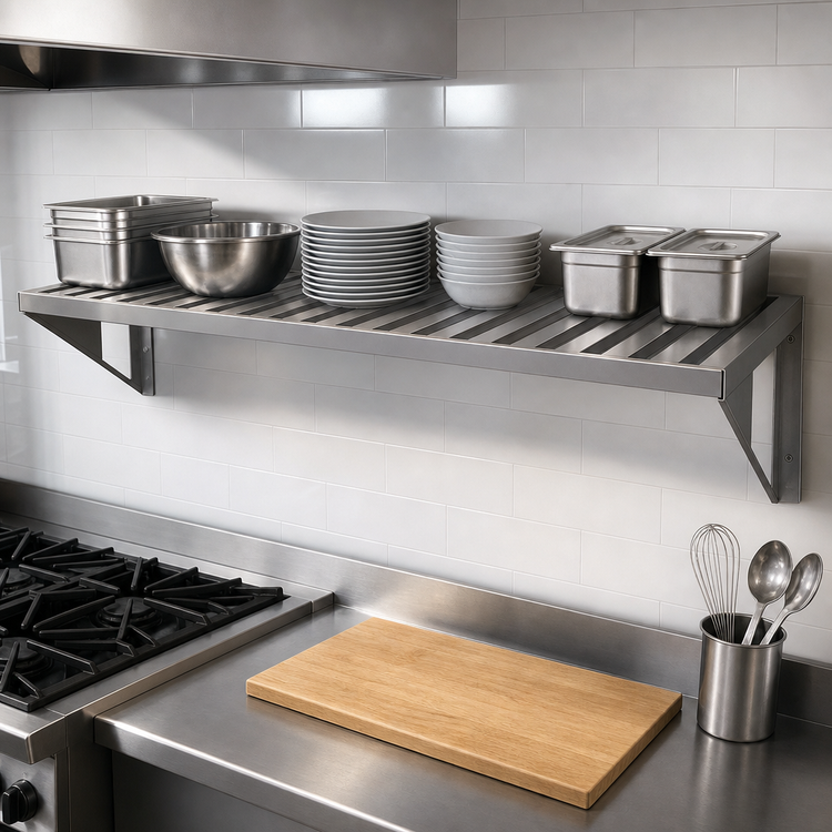 Product image #3 for Eagle Group Cooking Line Heavy Duty Wall-Mounted Stainless Steel Shelf, 96" W x 21" D