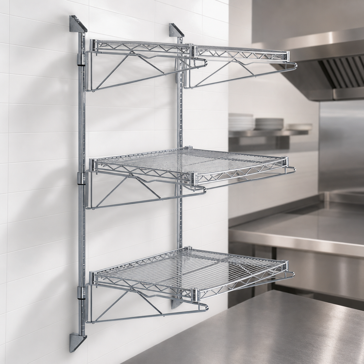Product image #3 for Quantum Wall-Mounted Cantilever Shelving Starter Unit with 3 Wire Shelves, 54-Inch Posts