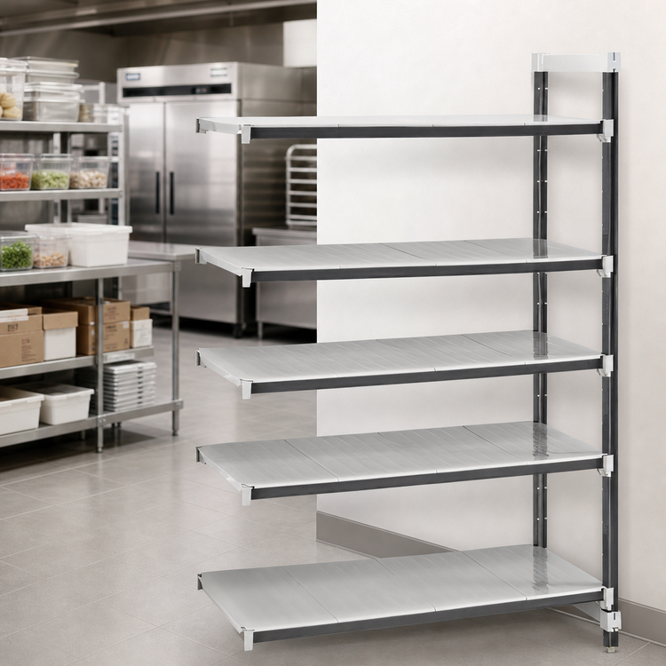 Product image #3 for Cambro Camshelving Elements XTRA 5-Tier Solid Stationary Add-On Polymer Shelving Unit, 21 x 60 x 84 Inches, Speckled Gray