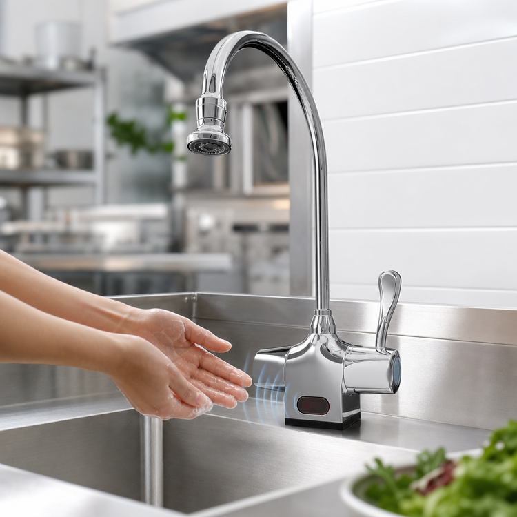 Product image #3 for Advance Tabco Hands-Free Gooseneck Battery-Operated Electronic Deck-Mount Faucet