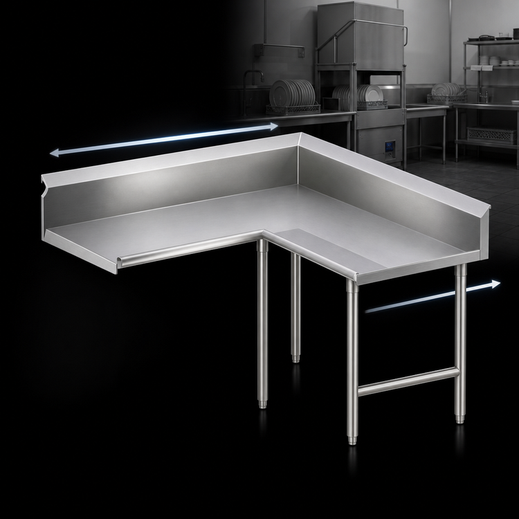 Product image #3 for John Boos Pro-Bowl L-Shaped Clean Corner Dishtable, 60" Machine-to-Corner x 120" Corner-to-End, Left-to-Right, 16-Gauge 300-Series Stainless Steel