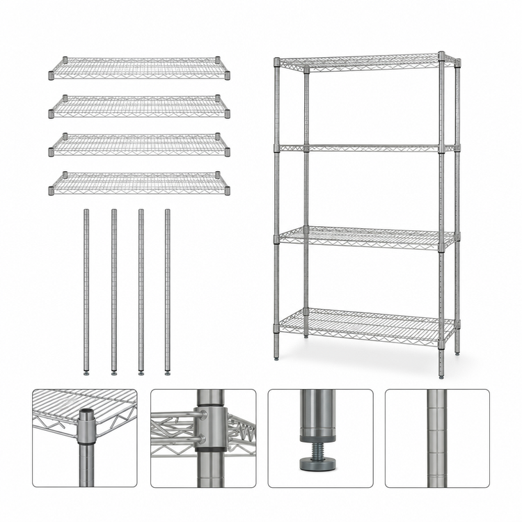 Product image #3 for Quantum 48"W x 30"D x 63"H 4-Shelf Stainless Steel Wire Shelving Starter Kit