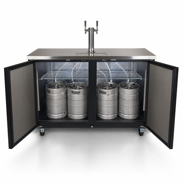 Product image #4 for BK Resources 60-Inch Two-Door Kegerator Beer Dispenser with 1 Tower and 2 Double-Head Taps