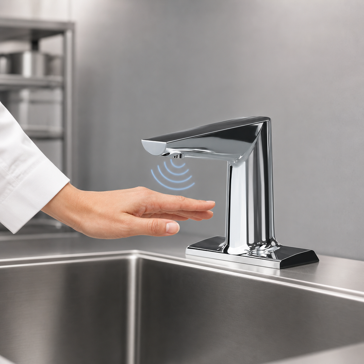 Product image #3 for T&S Brass WaveCrest Electronic Sensor Medical Faucet, 4-Inch Deck Mount, Polished Chrome, 0.5 GPM Concealed Spray Device