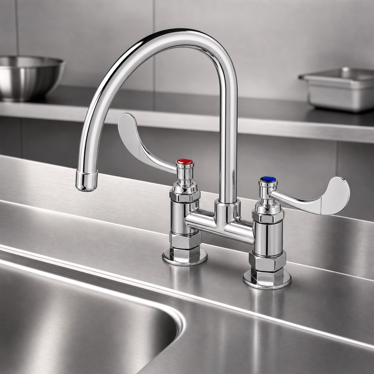 Product image #3 for Surgical Deck-Mount Mixing Faucet with 8 3/4-Inch Swivel Gooseneck