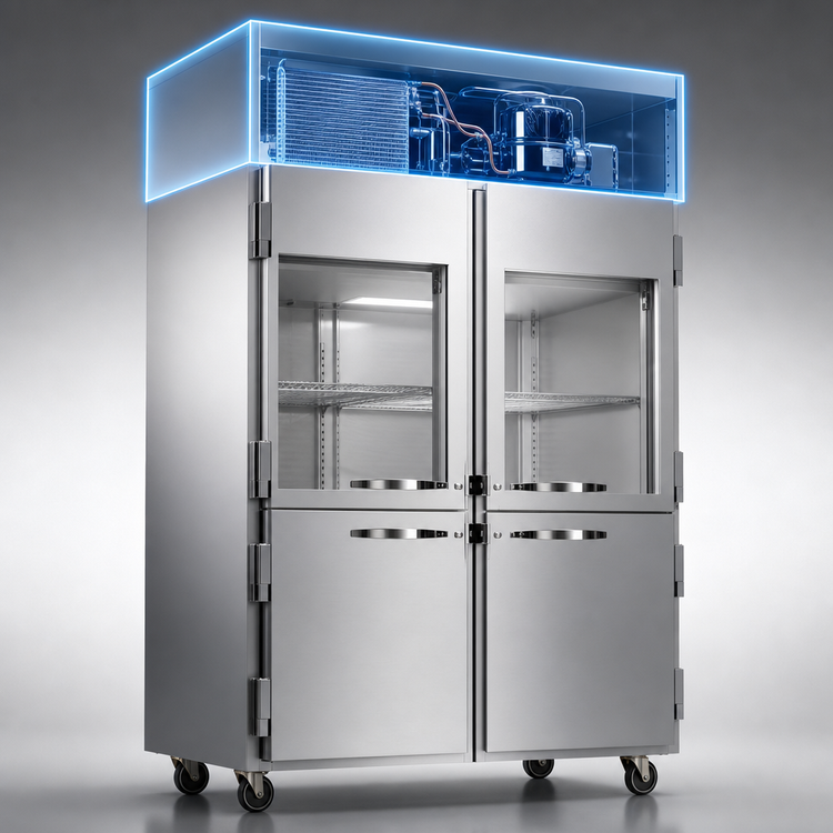 Product image #3 for Beverage-Air Horizon Series Two-Section Reach-In Refrigerator with 4 Half Solid Doors, Top-Mount Self-Contained Refrigeration