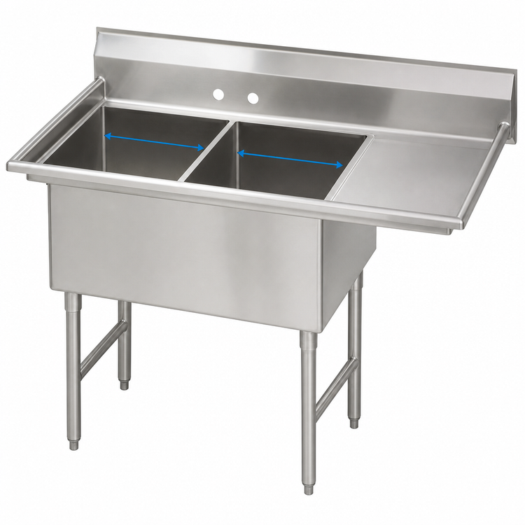 Product image #3 for Advance Tabco 2-Compartment Fabricated Stainless Steel Sink with 18-Inch Right Drainboard, 24 x 24 x 14 Bowls