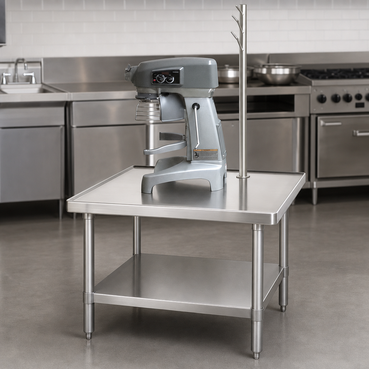 Product image #3 for Advance Tabco 36 Inch x 36 Inch x 24 Inch Stainless Steel Equipment Stand with Utensil Rack and Adjustable Undershelf