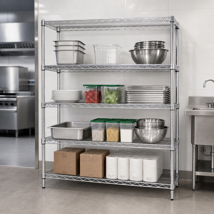 Product image #3 for Metro Super Erecta Stationary Chrome Plated Wire Shelving Starter Unit, 72"W x 24"D x 63"H, 4 Shelves