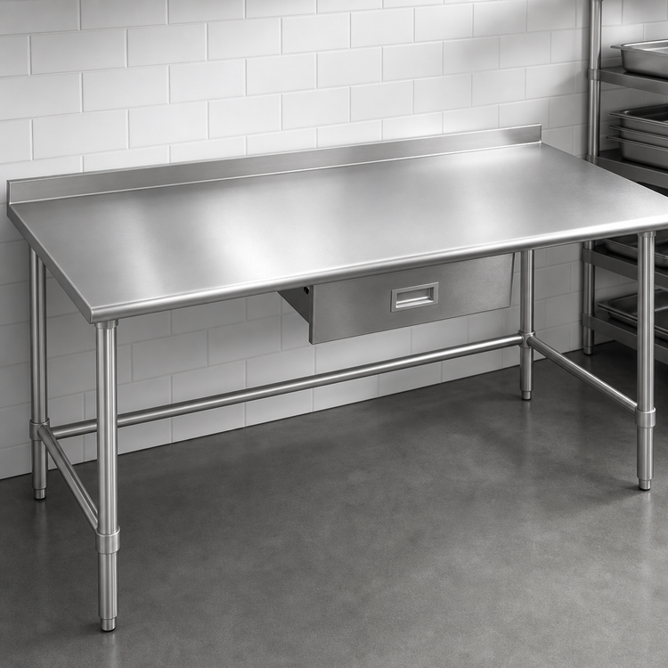 Product image #3 for Deluxe Series 108"W x 36"D Stainless Steel Work Table with Rear Upturn and Tubular Base