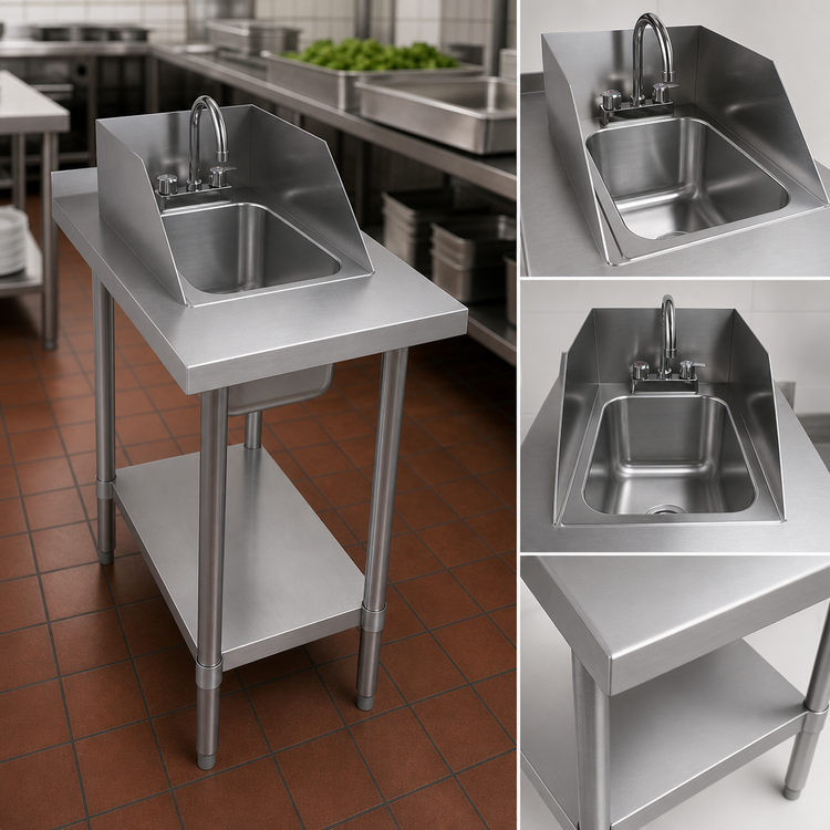 Product image #4 for BK Resources 18" x 30" Stainless Steel Filler Table with Drop-In Hand Sink, Side Splash, and Adjustable Undershelf