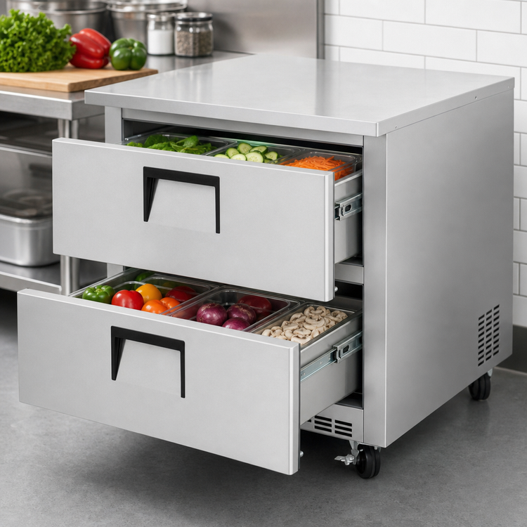 Product image #3 for Everest Refrigeration 1-Section Undercounter Worktop Refrigerator With 2 Drawers, 10.0 Cu. Ft., 35-5/8 Inch Wide, Stainless Steel