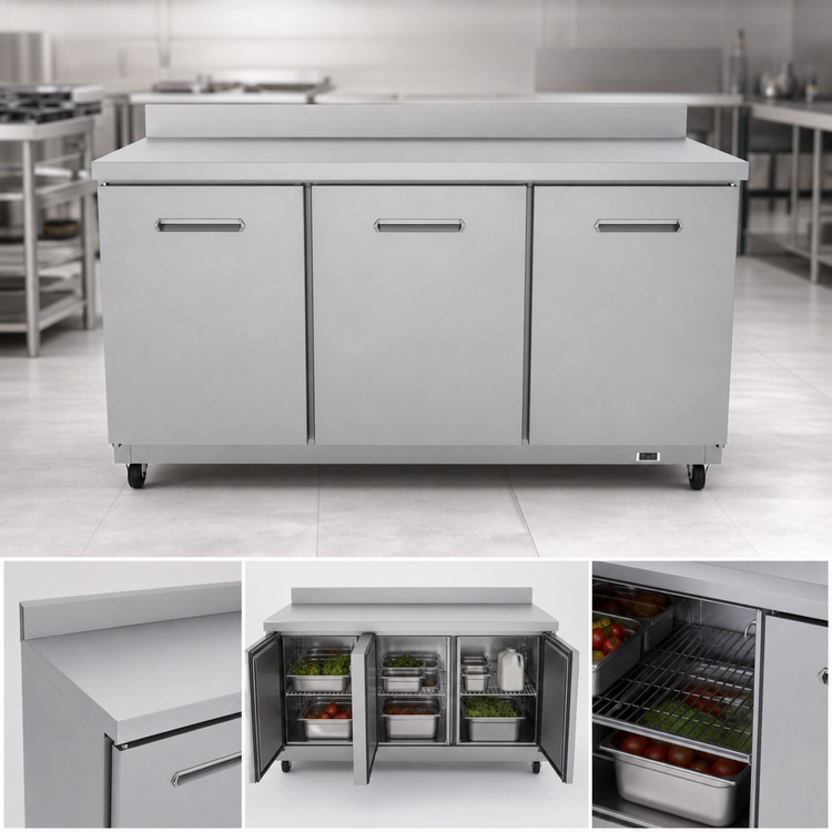 Product image #4 for Kelvinator Commercial 72-Inch 3-Door Work Top Refrigerator with Backsplash