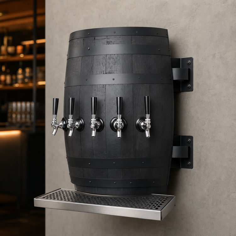 Product image #3 for Glastender Oak Barrel Wall-Mount Glycol-Cooled Draft Dispensing Tower with 5 Stainless Steel Faucets