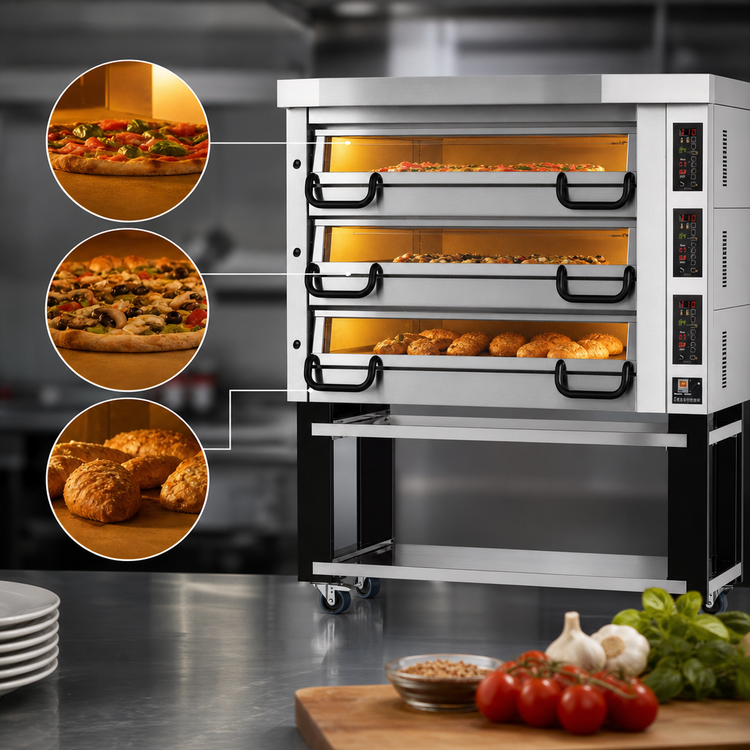 Product image #3 for PizzaMaster PM 743ED 3-Deck Electric Pizza Deck Oven with Hearth Stone Baking Surface