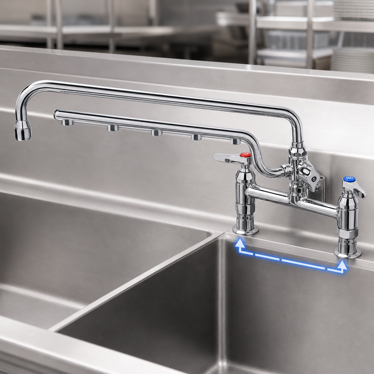 Product image #3 for UltraRinse 8-Inch Adjustable-Center Deck Mount Mixing Faucet with 18-Inch Swing Nozzle and 16-Inch Spray Arm