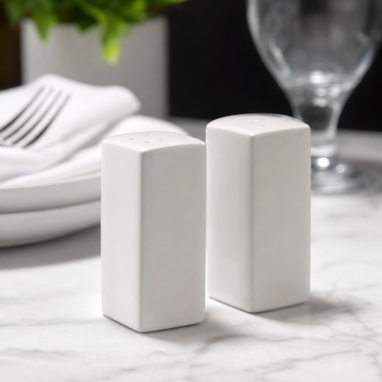 Product image #3 for American Metalcraft White Ceramic Salt & Pepper Shaker Set, 2.5 oz., 3-1/4 Inch Square x 3-3/8 Inch High