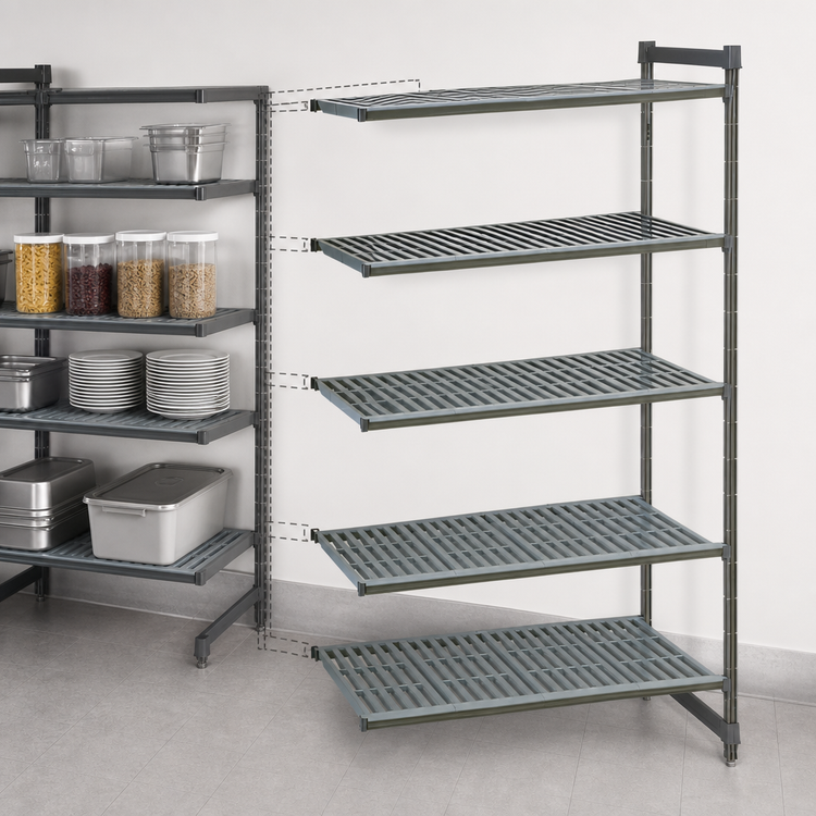 Product image #3 for Cambro Camshelving Basics Plus 5-Shelf Vented Add-On Polymer Shelving Unit, 42-Inch Wide x 21-Inch Deep x 72-Inch High, Brushed Graphite
