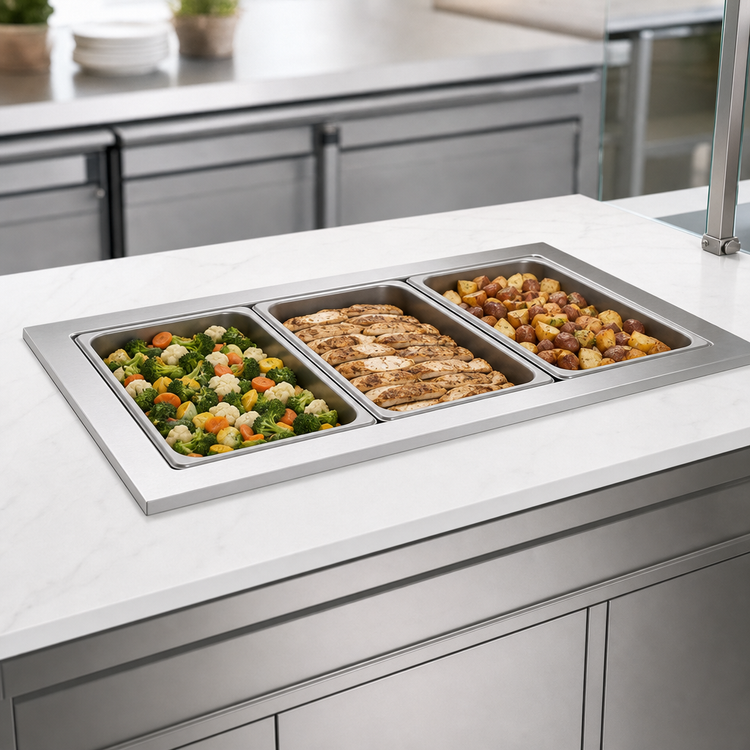 Product image #3 for Vollrath Short-Sided 3-Pan Drop-In Hot Well with Infinite Controls, Autofill, and Manifold Drain