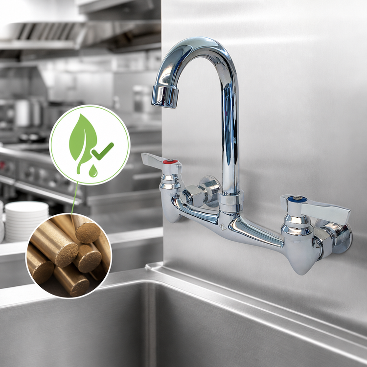 Product image #3 for Advance Tabco Heavy-Duty Lead-Free Splash-Mount Gooseneck Faucet, 8-Inch Centers, 3-1/2-Inch Spout