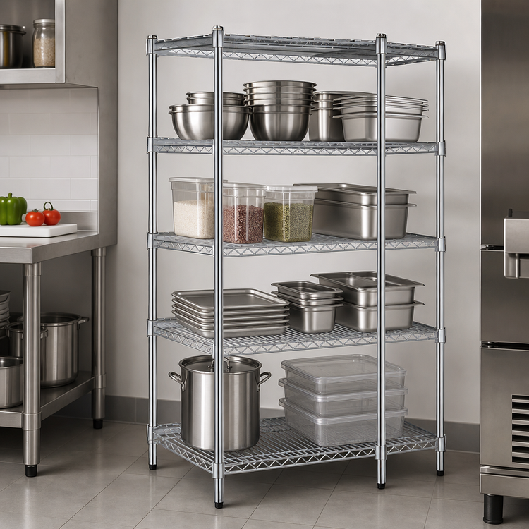 Product image #3 for Steel Works Stainless Heavy-Duty 4-Tier Stationary Wire Shelving Unit, 24 x 42 Inches, Chrome