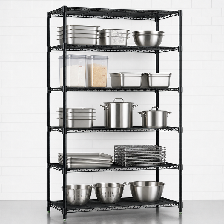 Product image #3 for Quantum 42" W x 30" D x 86" H Wire Shelving Starter Kit, 5 Shelves, Black Epoxy Finish