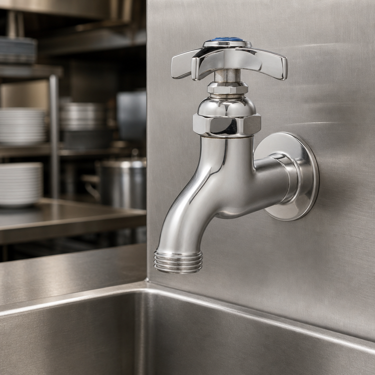 Product image #3 for T&S Brass Heavy-Duty Wall-Mount Single Sink Faucet with 4-Inch Reach and Hose Outlet