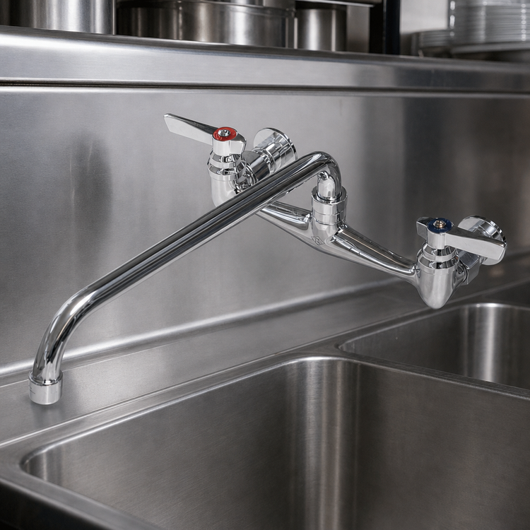 Product image #3 for Advance Tabco Heavy Duty Backsplash-Mounted Commercial Faucet with 16-Inch Swing Spout, 8-Inch Centers, Lead Free