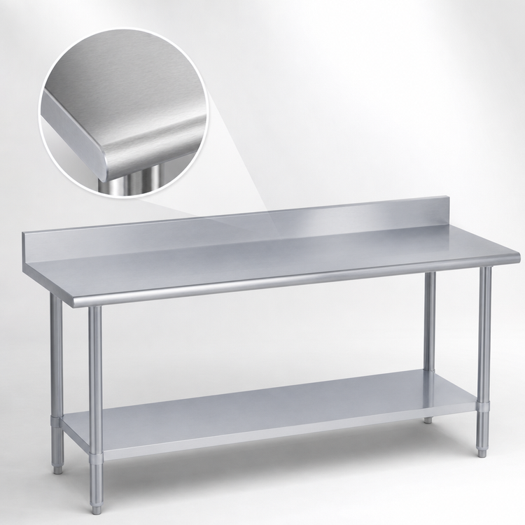 Product image #3 for Duke 60-Inch x 36-Inch 16-Gauge 400 Series Stainless Steel Work Table with 5-Inch Riser and Galvanized Undershelf
