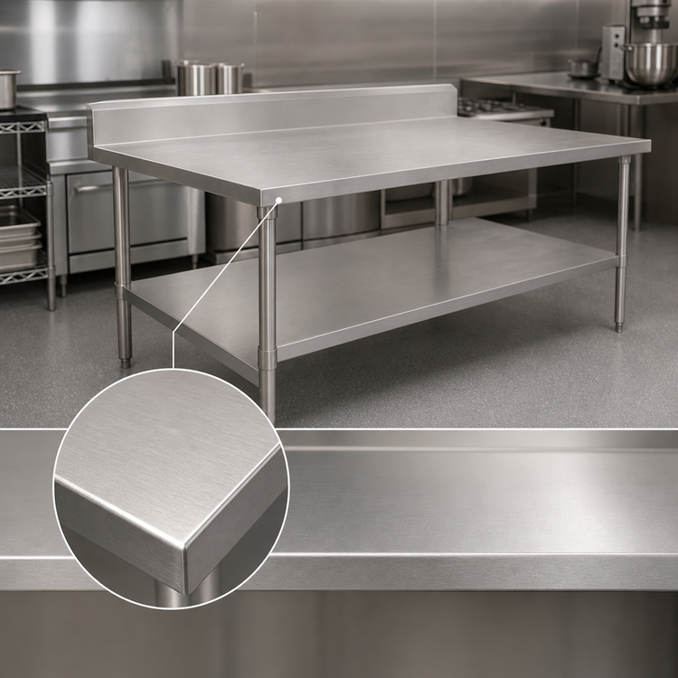 Product image #3 for John Boos Stallion 120-Inch x 24-Inch 16-Gauge Stainless Steel Work Table with 5-Inch Backsplash and Undershelf
