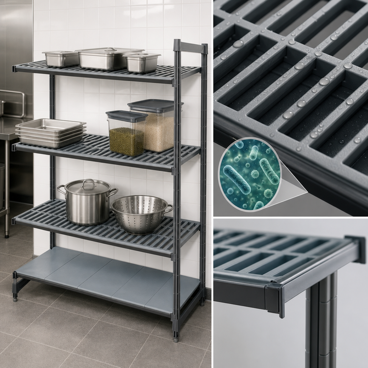 Product image #3 for Cambro Camshelving Basics Plus 4-Tier Add-On Polymer Shelving Unit, 24 x 48 x 64 Inches, Vented & Solid, Brushed Graphite