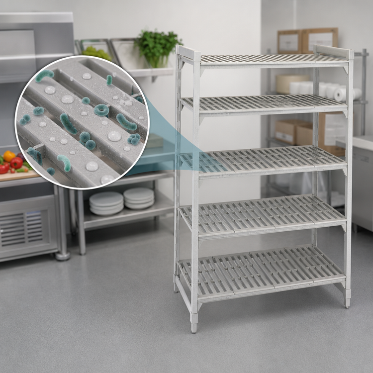 Product image #4 for Cambro Camshelving Premium 5-Tier Vented Stationary Starter Unit, 18" Deep x 54" Long x 72" High, Speckled Gray