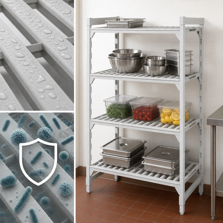 Product image #4 for Cambro Camshelving Premium 4-Shelf Vented Stationary Polymer Shelving Starter Unit, 24" Deep x 60" Wide x 72" High, Speckled Gray
