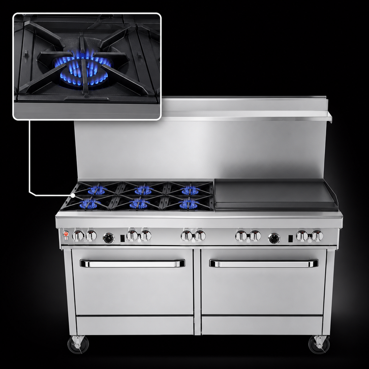 Product image #3 for Southbend Ultimate 60-Inch Gas Restaurant Range with 4 Open Burners, 36-Inch Griddle, Standard Oven and Cabinet Base