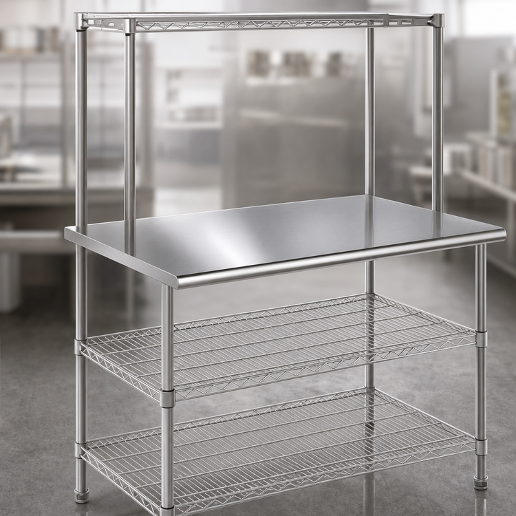 Product image #3 for Eagle AdjusTable 60 Inch x 24 Inch 14 Gauge Stainless Steel One-Tier Work Surface System with Adjustable Overshelf and Undershelves